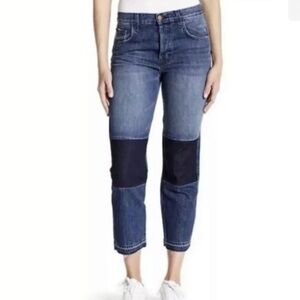 J Brand Wynne High Rise crop straight raw hem front dark patch‎ jeans sz 27 new